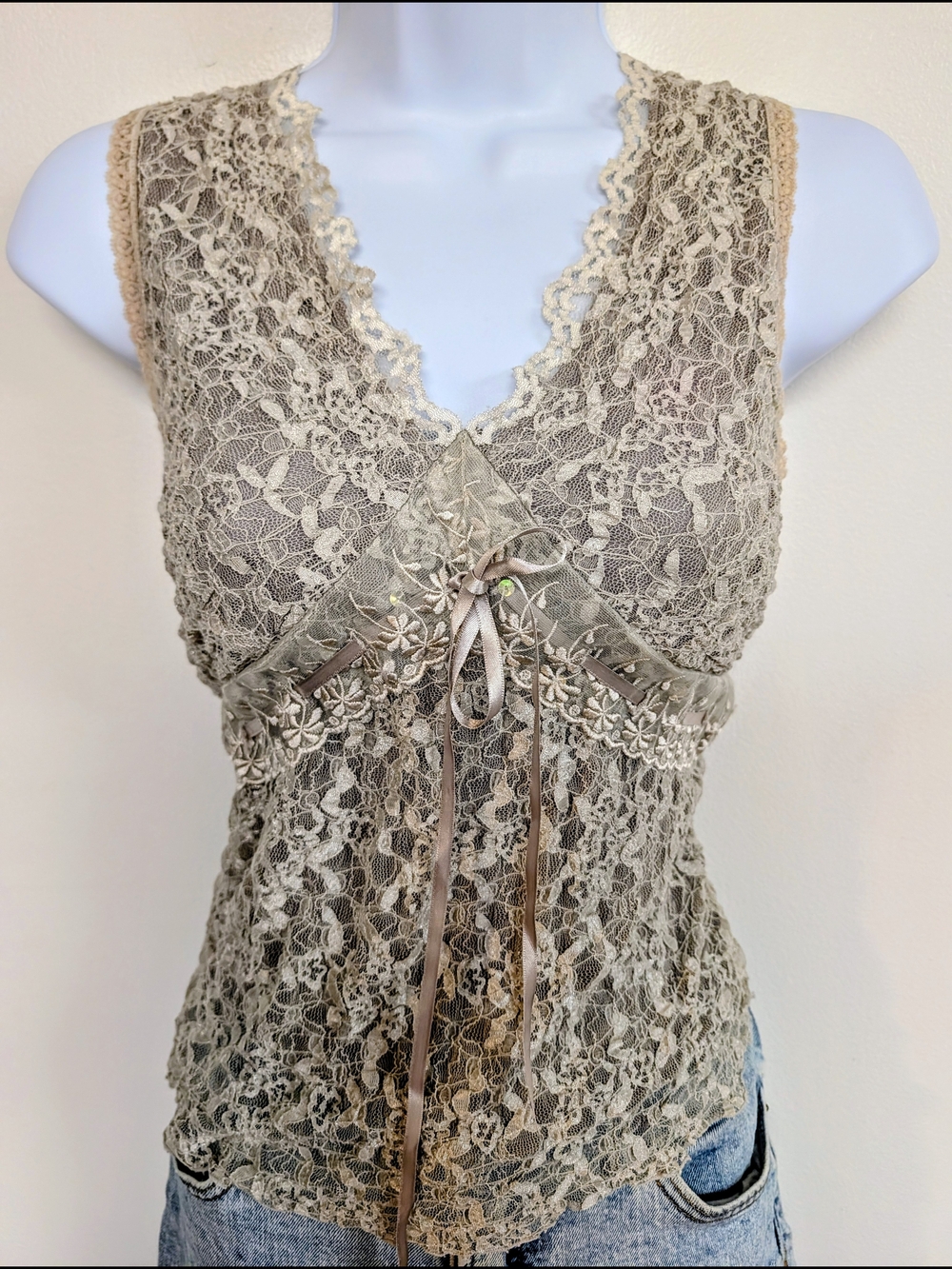 Merona Taupe Lace V-Neck Camisole